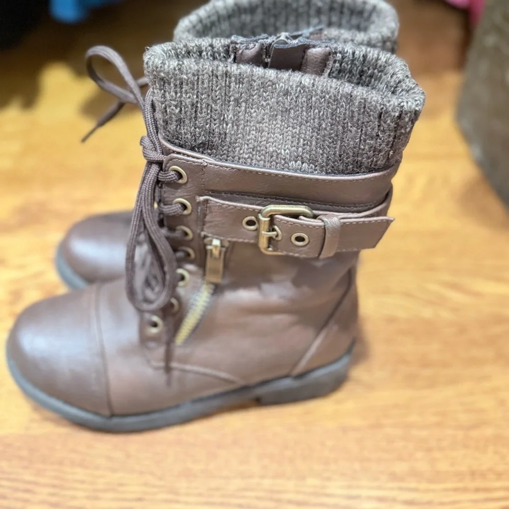 DREAM PAIRS Girl's Mid Calf Combat Ankle Lace up Boots size Little Girl 12